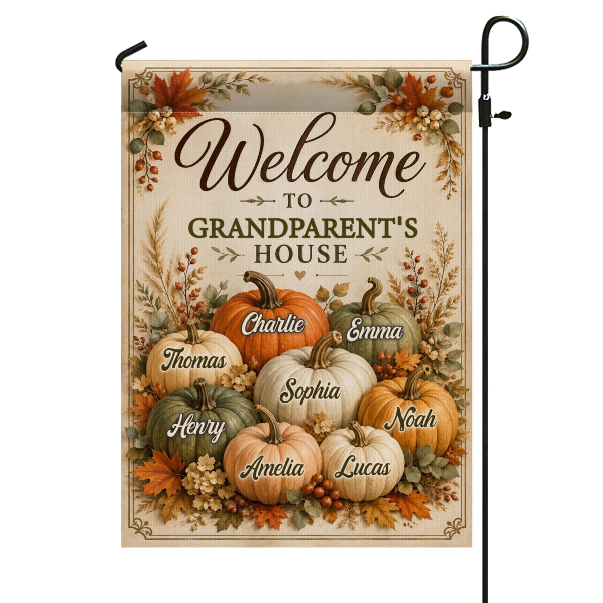 Welcome To Grandparent's House Fall Pumpkin - Personalized Garden Flag - Fall Season Decor Gift, Gift For Grandma, Grandpa