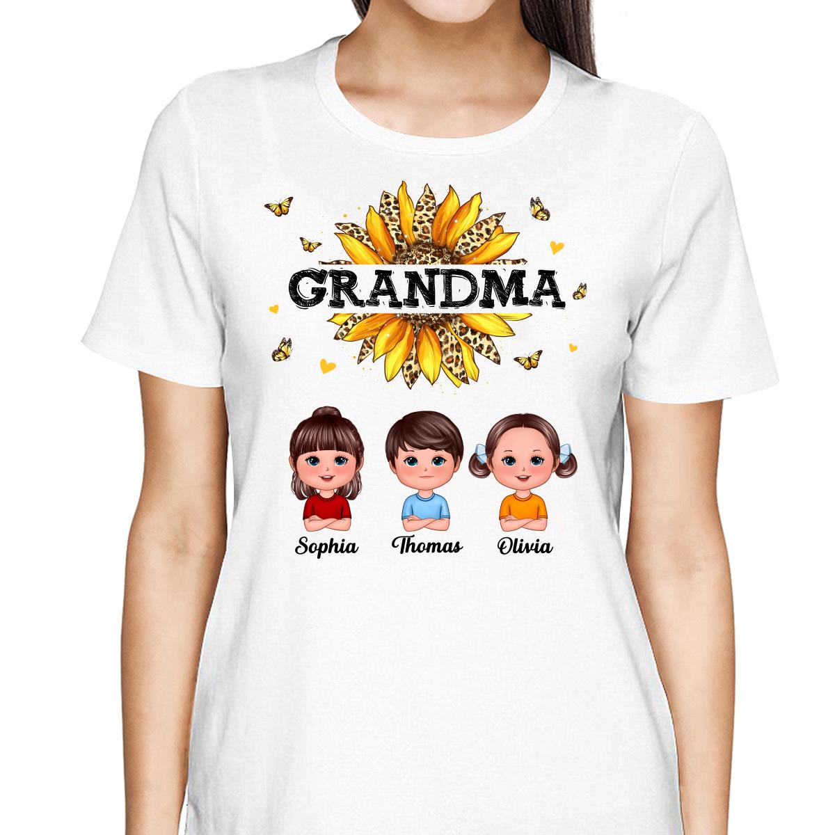 Leopard Sunflower Grandma Mom Auntie Doll Kids Personalized Shirt