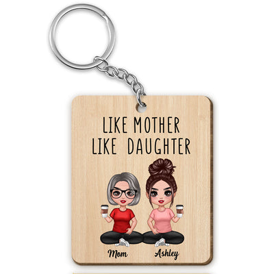 Like Mother Like Daughters Doll Mom And Daughters Sitting Personalized Wooden Keychain