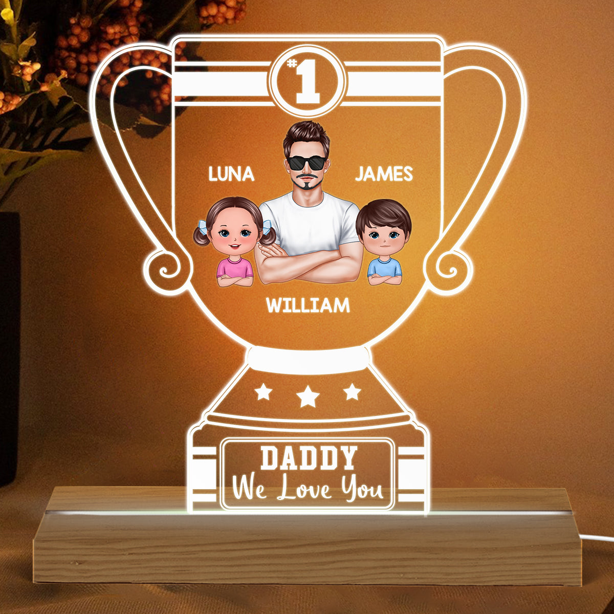 Number 1 Dad Grandpa Trophy Personalized Acrylic Custom Shape LED Night Light