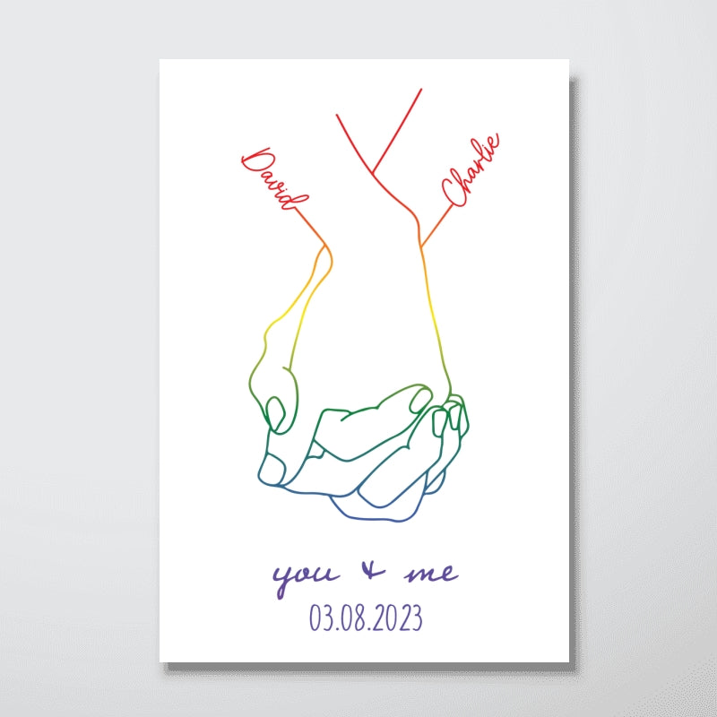 Personalized Couple Relationship Hand Line Art Print, Custom Poster Gift for LGBTQ+ Couples