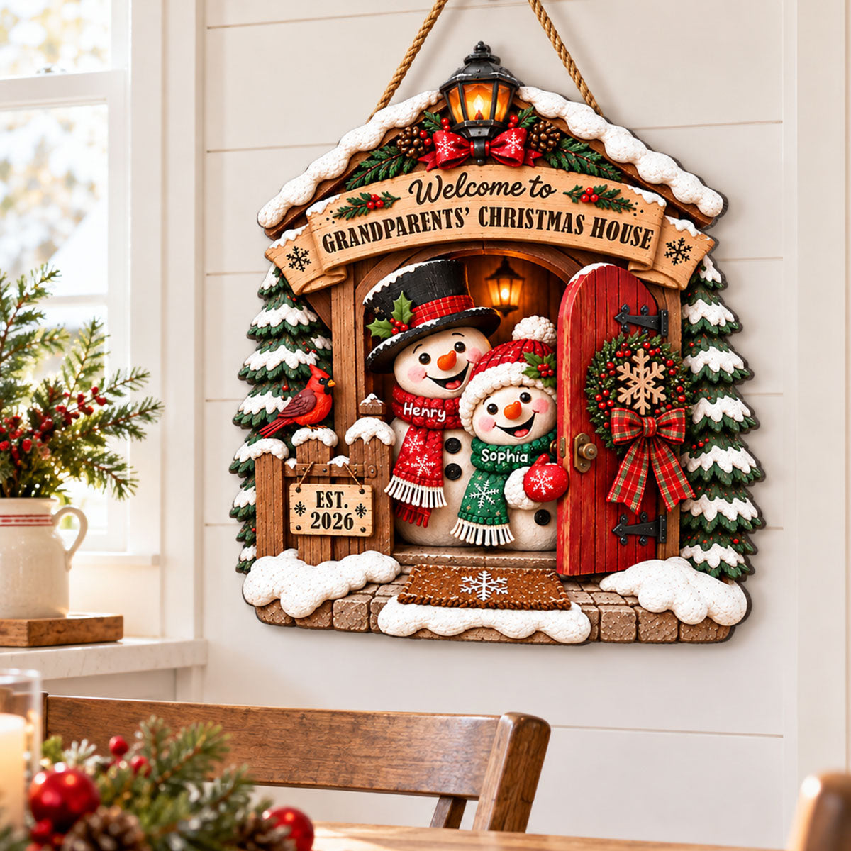 Grandpa Grandma's Christmas House - Personalized Wood Sign - Christmas Decoration For Porch, Window, Door