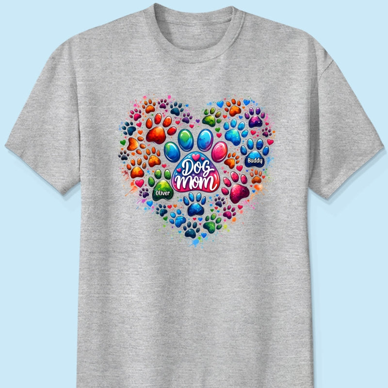 Colorful Heart Paw Personalized Shirt, Trendy Gift for Dog Moms