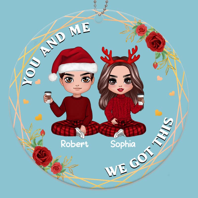 Doll Couple Christmas Floral Personalized Acrylic Ornament