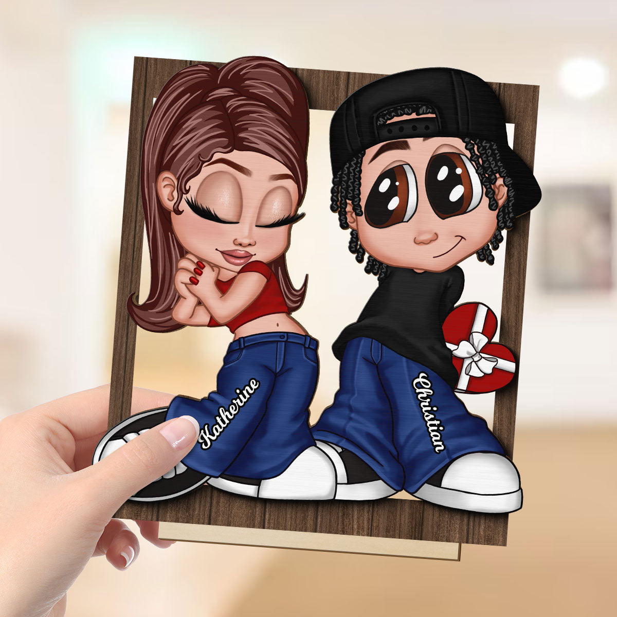 Y2K Couple Frame Gift For Him, Gift For Her Home Decor Personalized 2-Layer Standing Wooden Plaque
