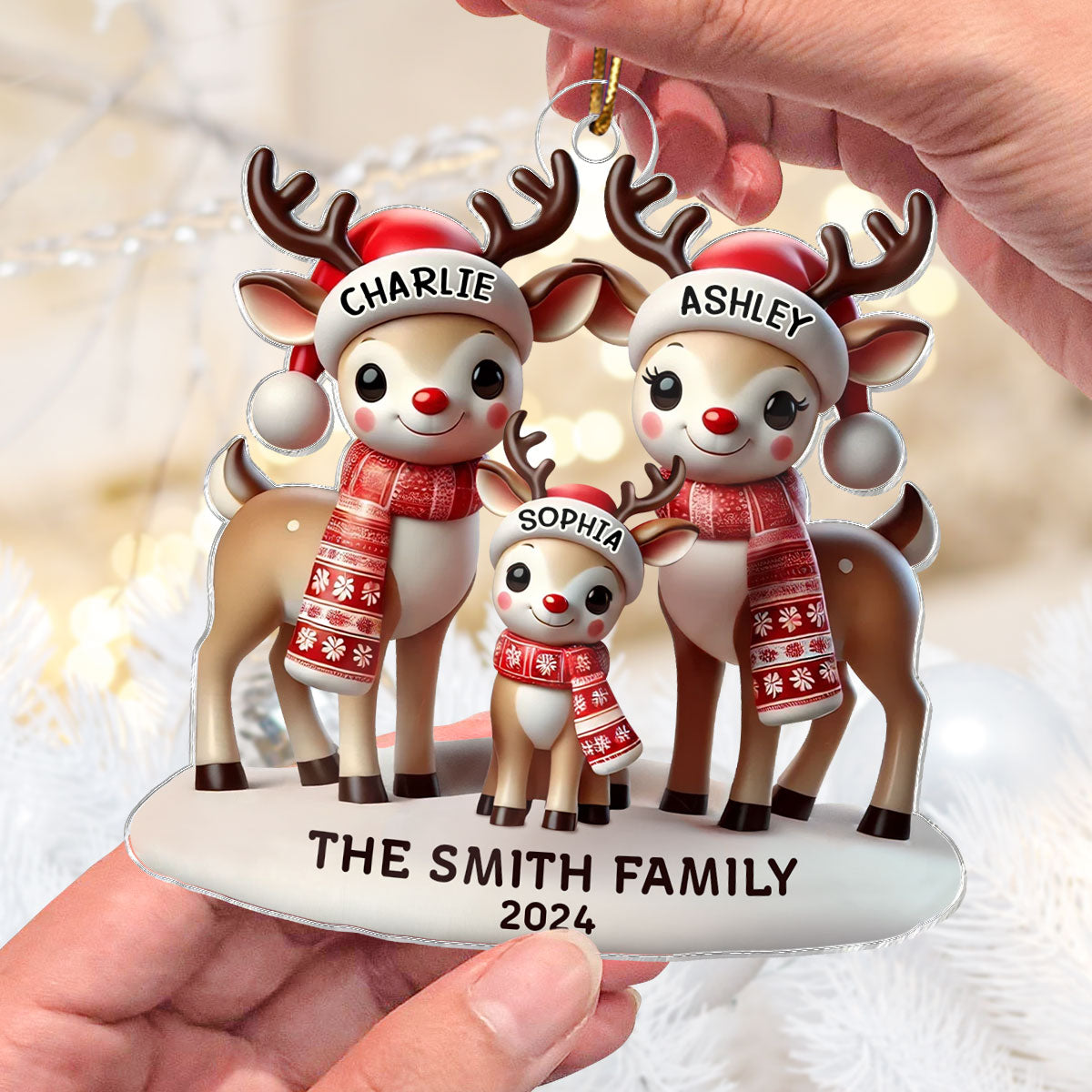 Reindeers Family Christmas Personalized Acrylic Ornament