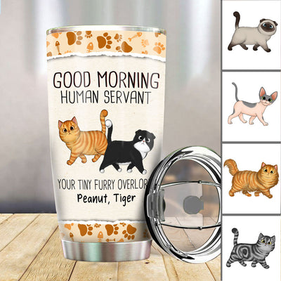Walking Fluffy Cats Good Morning Cat Human Servant Personalized Tumbler