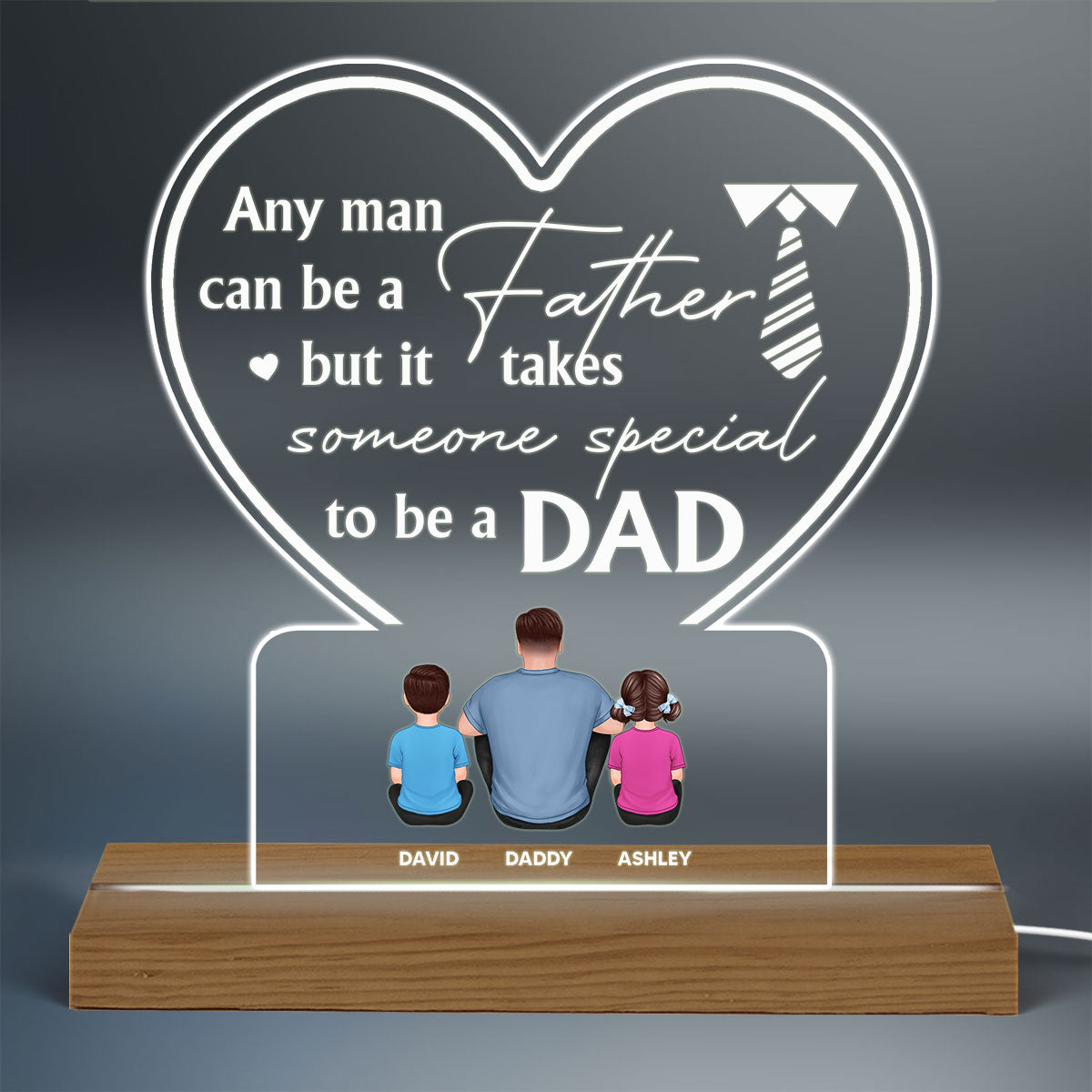 It Takes Someone Special To Be A Dad Back View Man Kids Dog Cat Sitting Father‘s Day Gift Personalized Warm Custom Shape Acrylic Plaque LED Night Light
