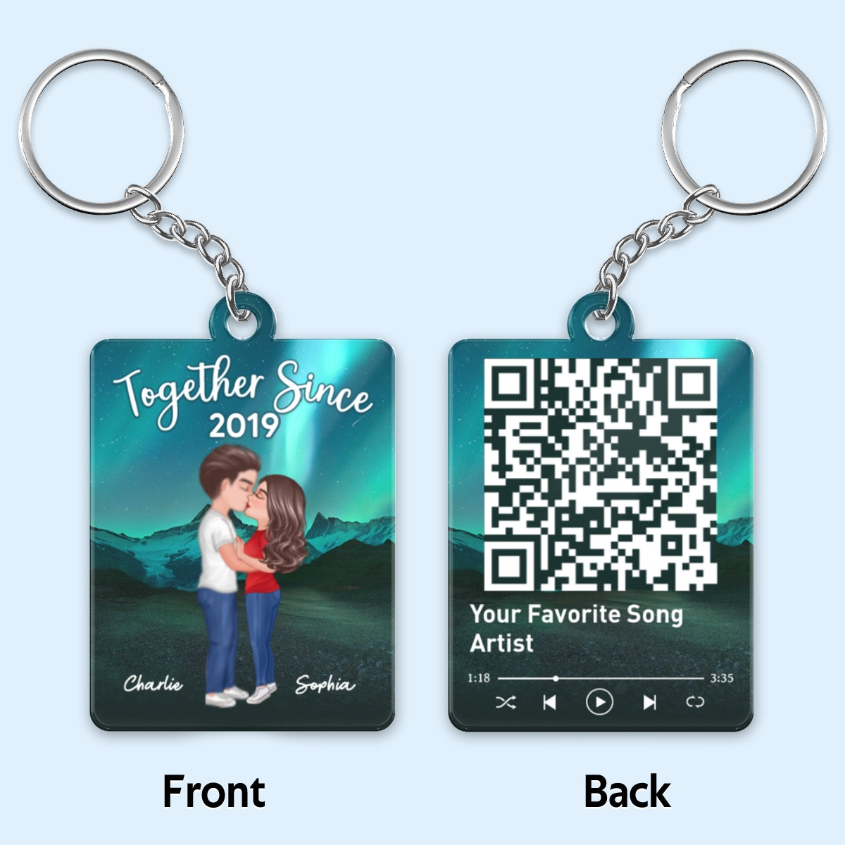 Northern Light Doll Couple Kissing Favorite Song QR Code Personalized Acrylic Keychain