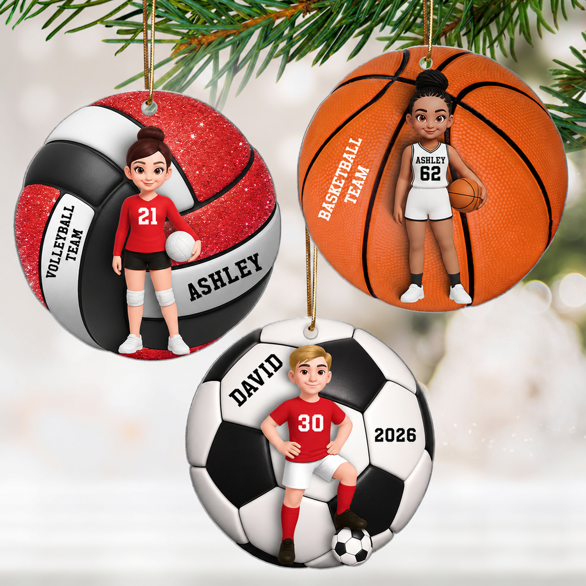 3D Effect Sport Boy Girl - Personalized Acrylic Ornament - Christmas Gift for Daughter or Son