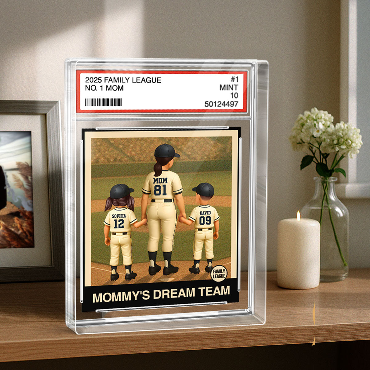 Baseball Mom Woman & Kids Trading Card Style Personalized Acrylic Block Plaque