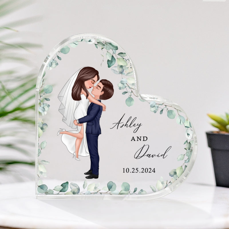 Groom & Bride Wedding Acrylic Heart Plaque, Anniversary Gift Mr & Mrs Keepsake, Engagement Gift For Couple, For Her, For Him