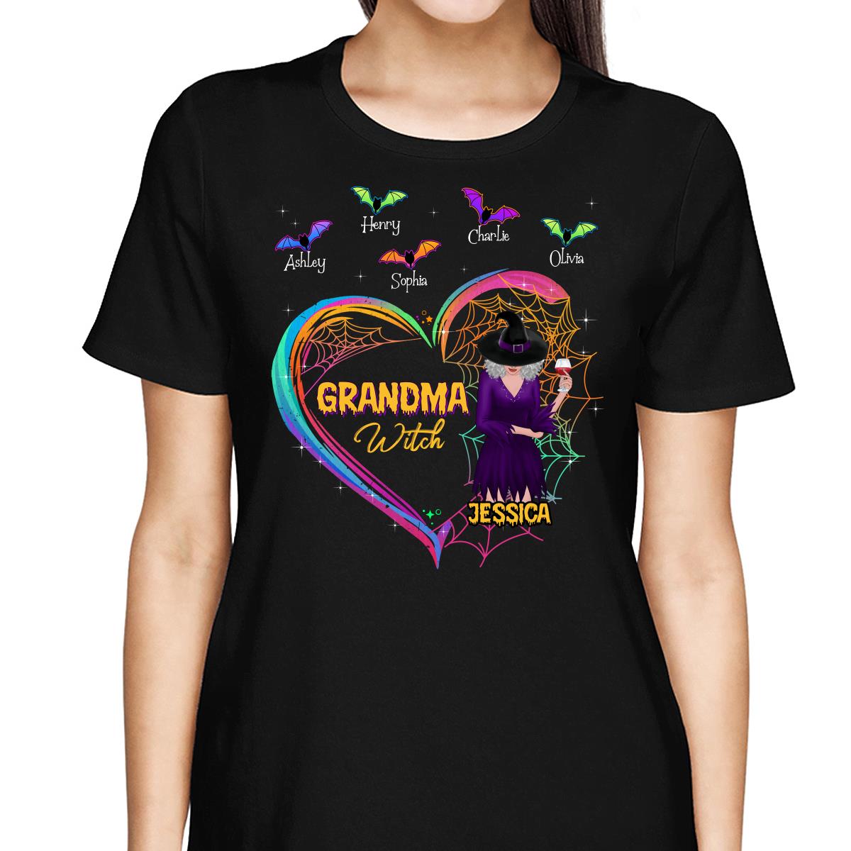 Heart Grandma Mom With And Bats Kids Names Halloween Personalized Shirt