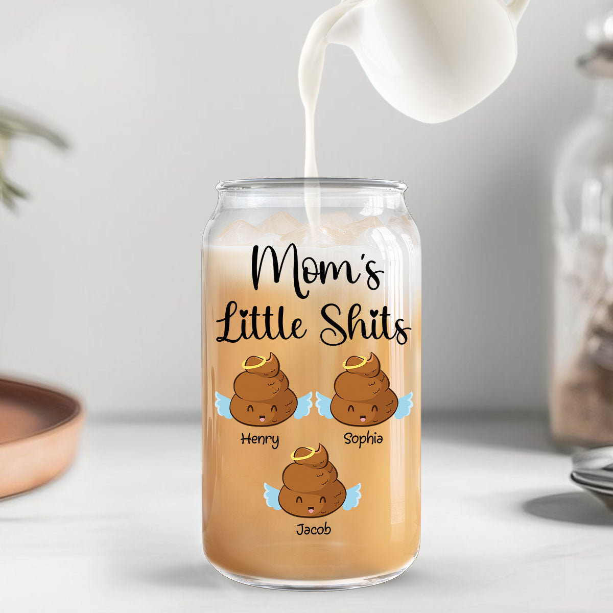 Mom Grandma Dad Grandpa Little Angels Personalized Clear Glass Can