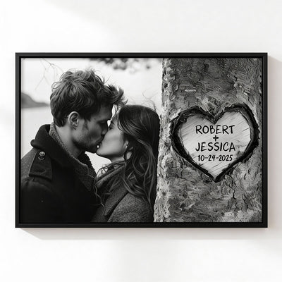 Couple Custom Photo Heart Carved Tree - Personalized Poster - Anniversary Gift, Valentine's Gift For Him, For Her
