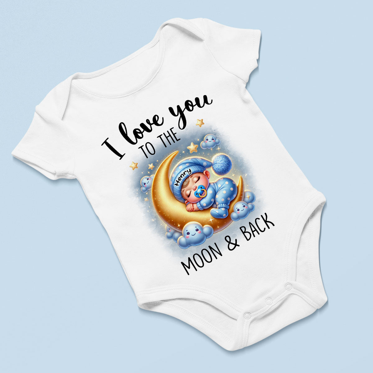 Love You To The Moon & Back Cute Baby On Moon Personalized Baby Onesie
