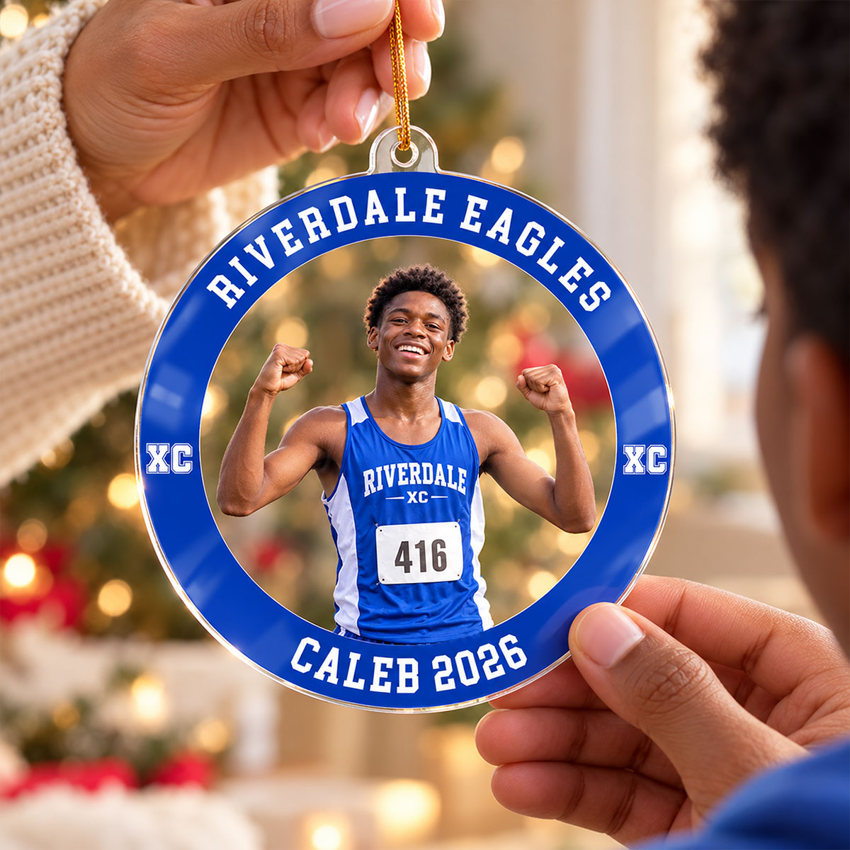 Custom Photo Cross Country - Personalized Acrylic Ornament - Cross Country Keepsake, Christmas Gift for Daughter, Son, Grandkids