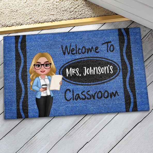 Teacher Crayon Welcome To Classroom - Personalized Doormat - Back To School Gift, Classroom Decoration