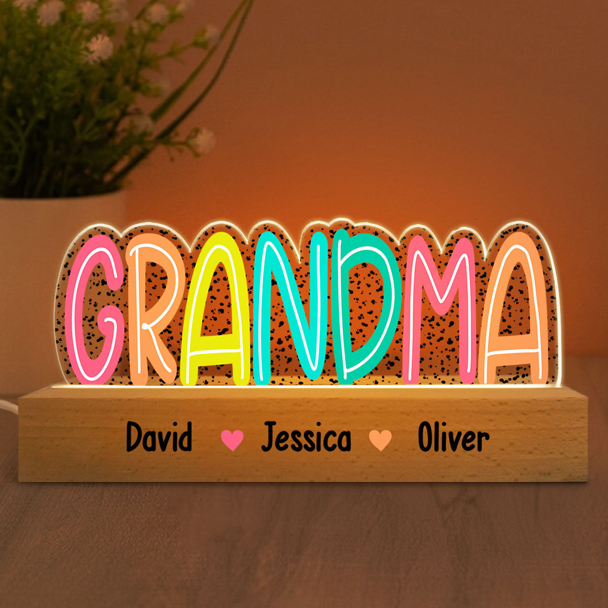 Grandma Mom Dalmation Dot Colorful Pattern Personalized Acrylic LED Night Light