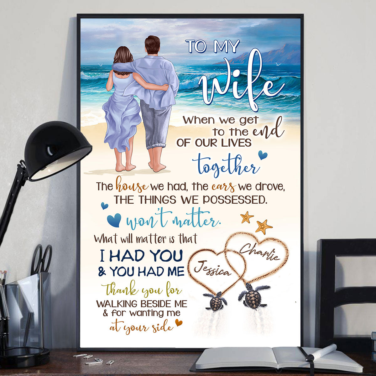 Back View Couple Walking On The Beach To My Wife Husband Personalized Vertical Poster