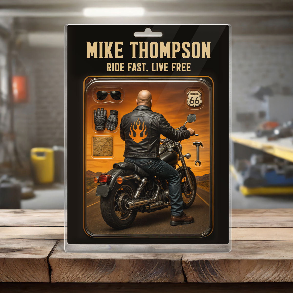 Biker Dad Grandpa Man Figure Style Personalized Acrylic Block Plaque
