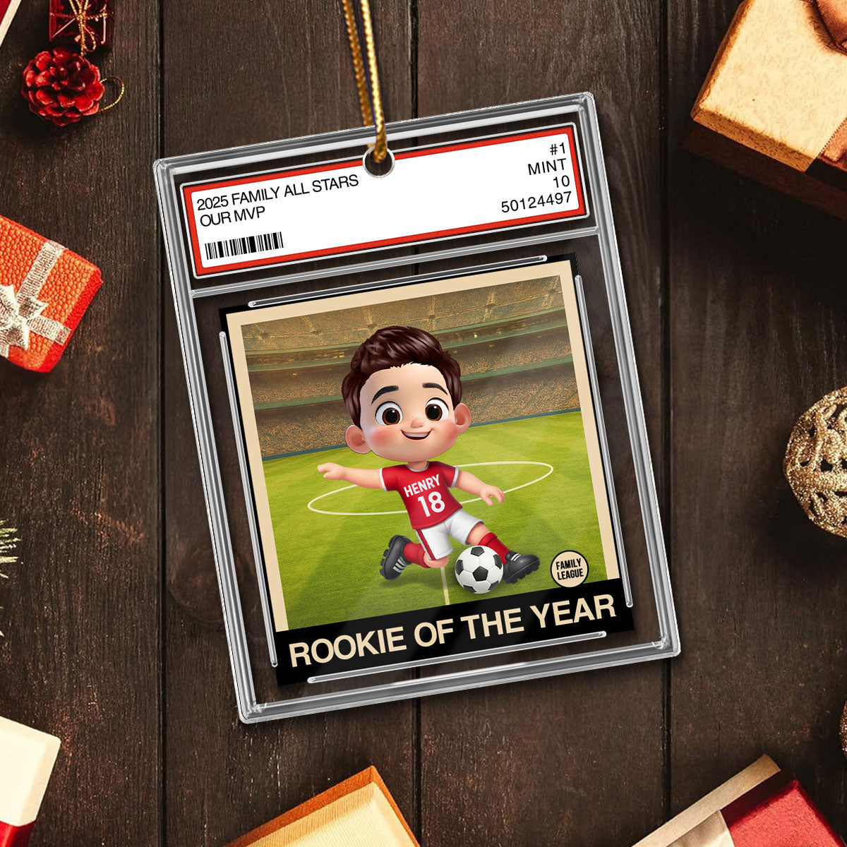 Soccer Rookie Of The Year Kid All Star Trading Card Style - Personalized Acrylic Ornament - Christmas Gift For Kids, Grandchildren