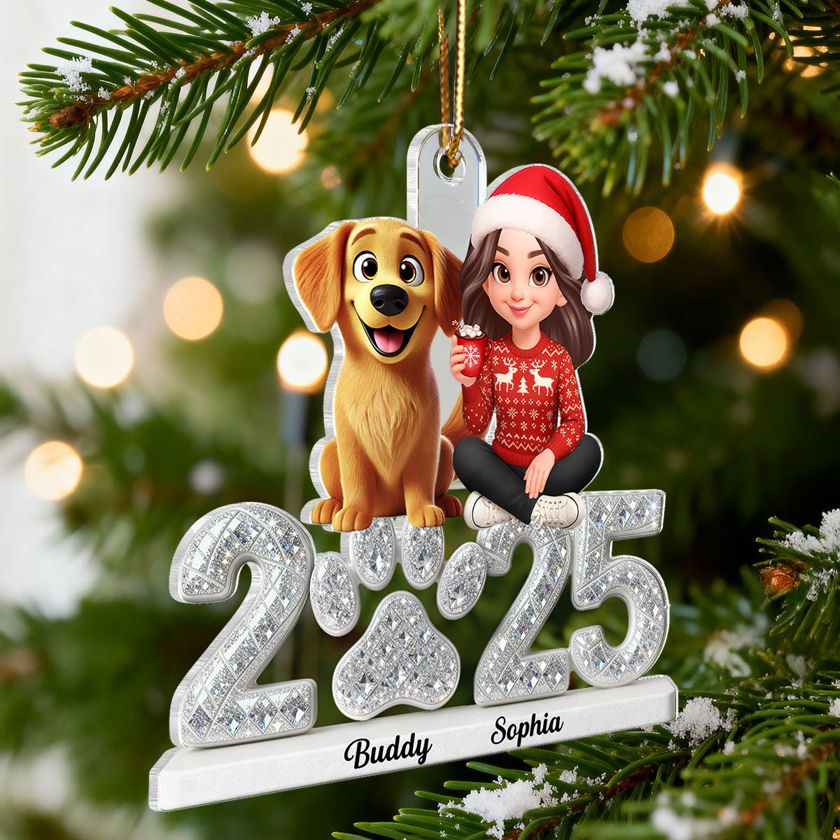 3D Shining Effect Christmas Dog Mom - Personalized Acrylic Ornament - Gift For Dog Lovers