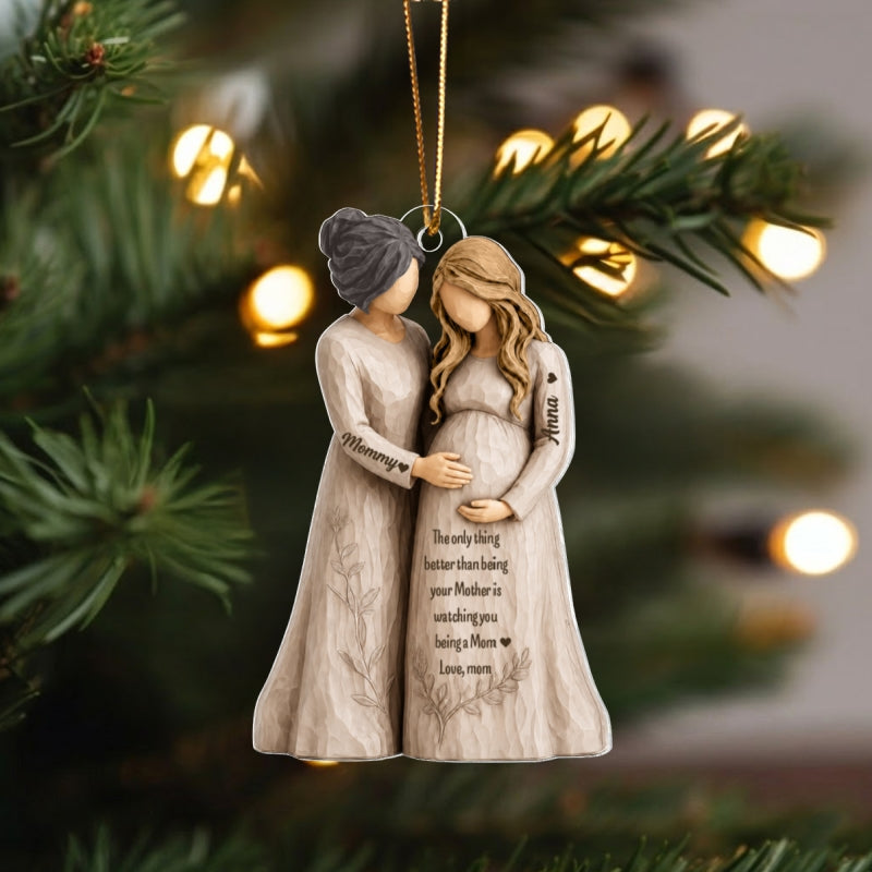 Pregnancy Announcement Mom To Mom - Personalized Acrylic Ornament - New Mom Gift, Gift For Daughter