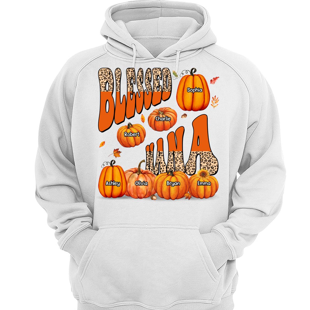 Blessed Grandma Mom Fall Season Patterned Pumpkins Personalized Shirt