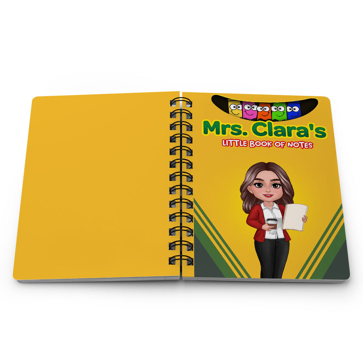 Crayon Box Themed Teacher Name Personalized Spiral Notebook Journal, Back To School Stationery