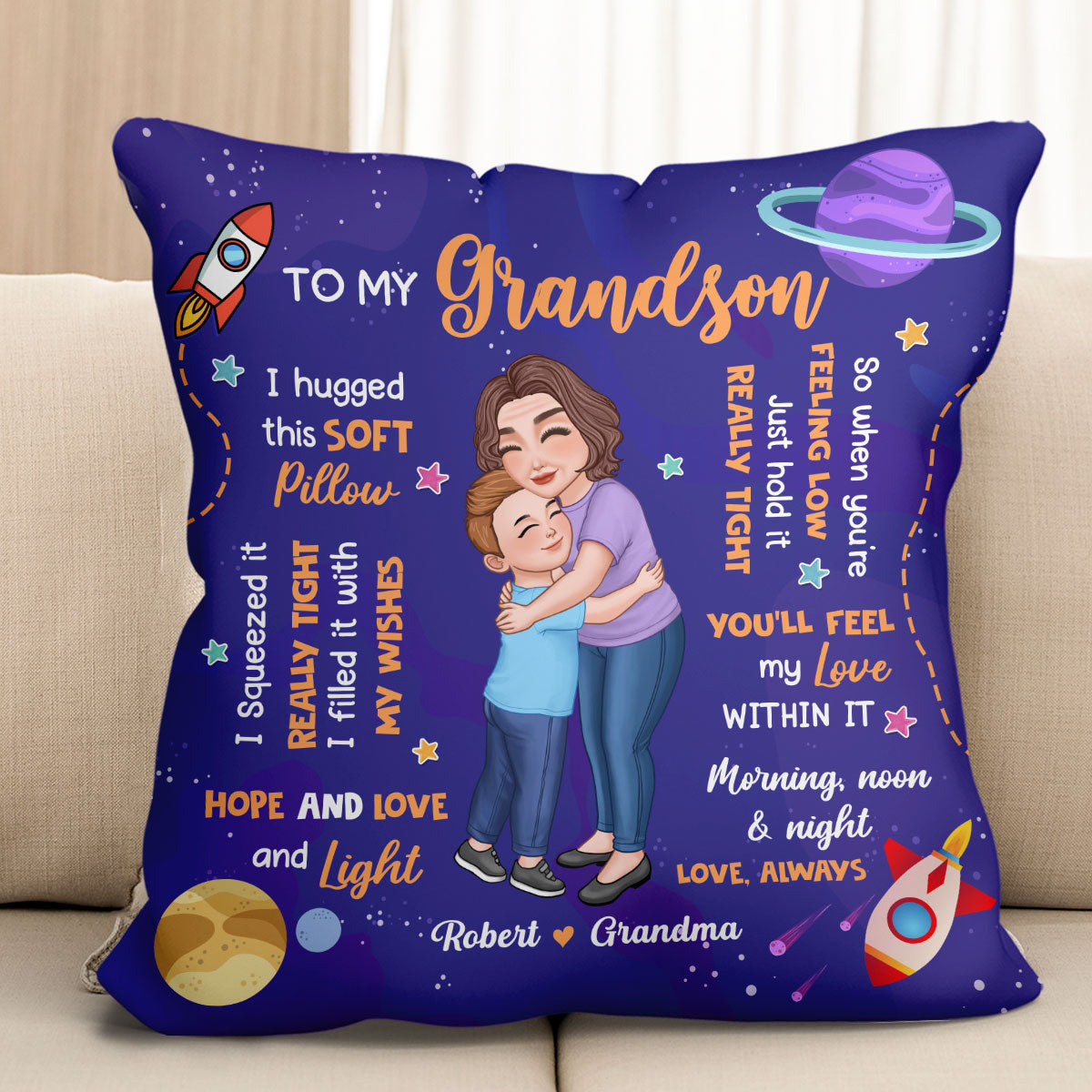 Colorful Lovely Grandma Grandson Granddaughter Gift For Grandchildren Personalized Pillow
