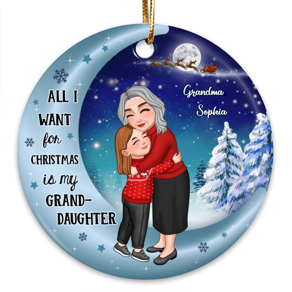 All I Want For Christmas Is My Grandson Granddaughter Personalized Circle Ceramic Ornament