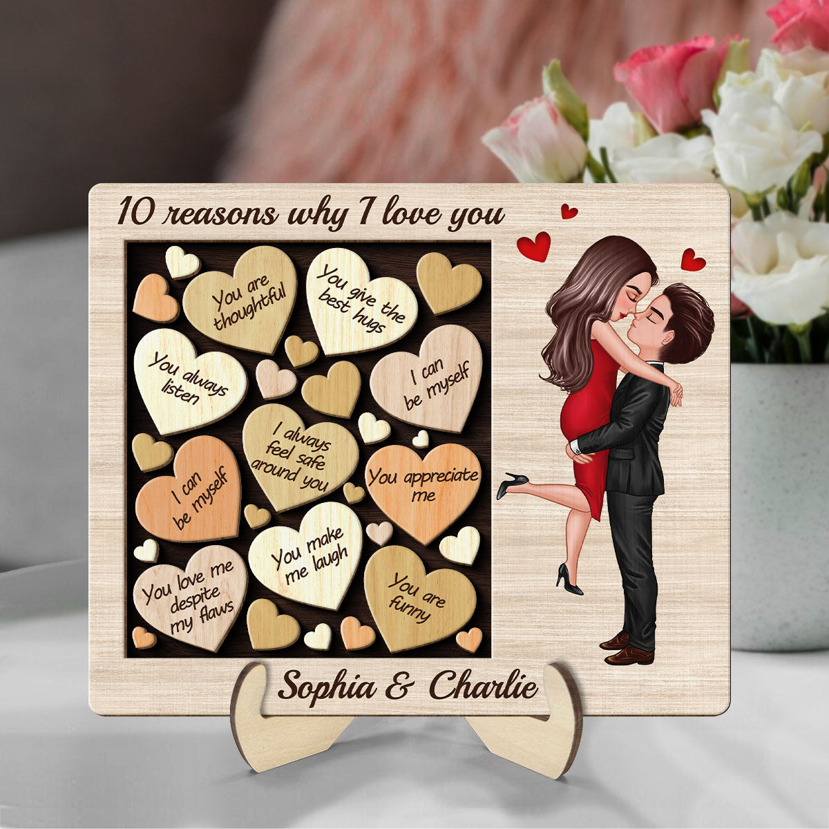 Reasons Why I Love You Valentine‘s Day Gift For Him For Her Keepsake Personalized 2-Layer Wooden Plaque