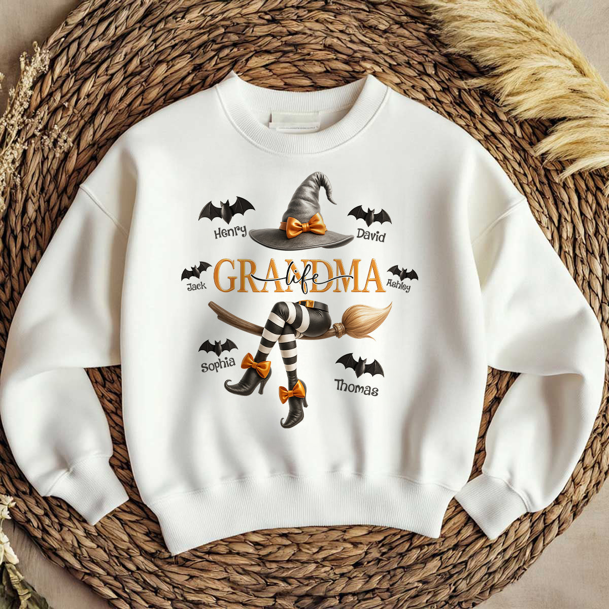 Grandma Life Witch 3D Effect Personalized Sweatshirt, Halloween Sweatshirt for Grandma