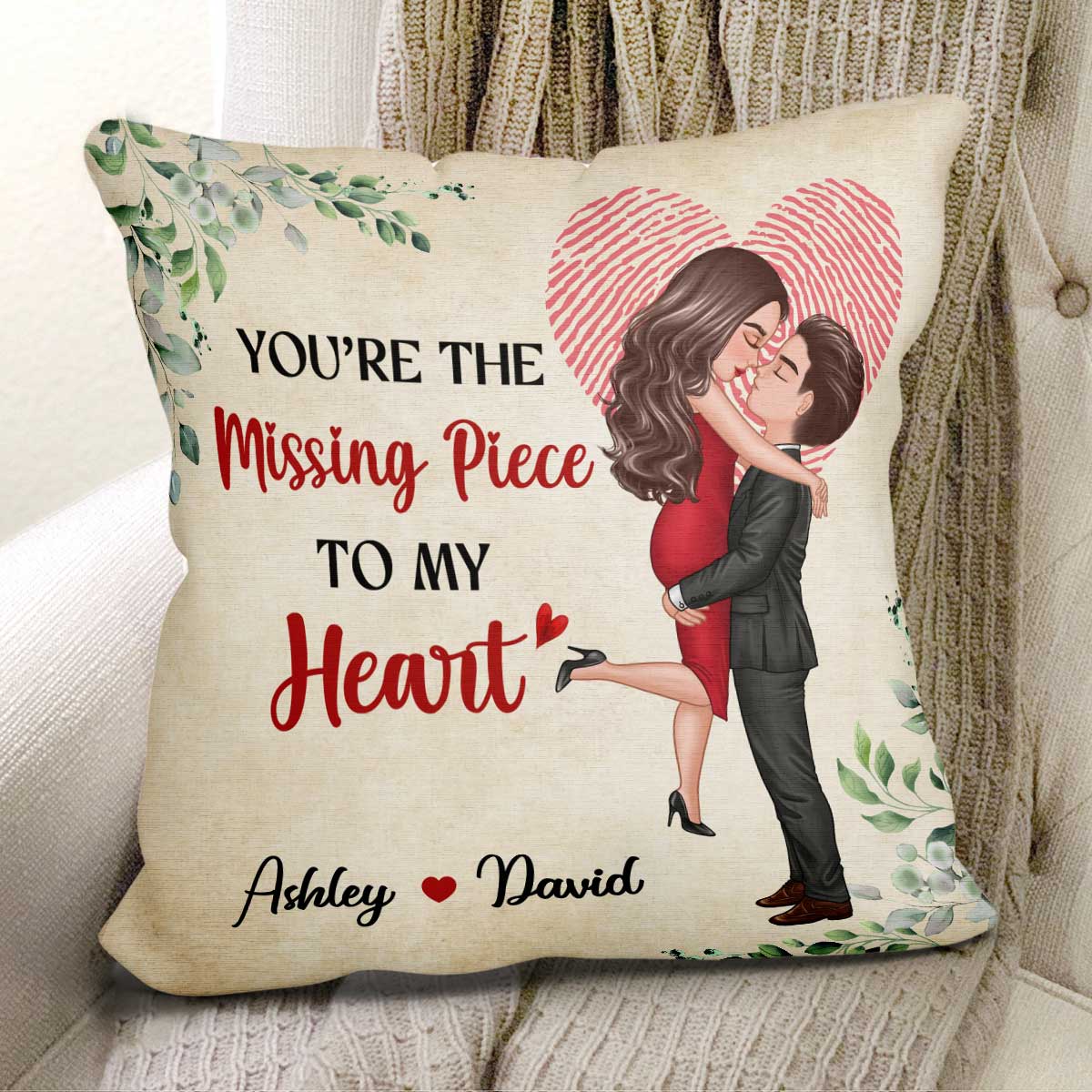 The Missing Piece Couple Heart Fingerprint Personalized Pillow