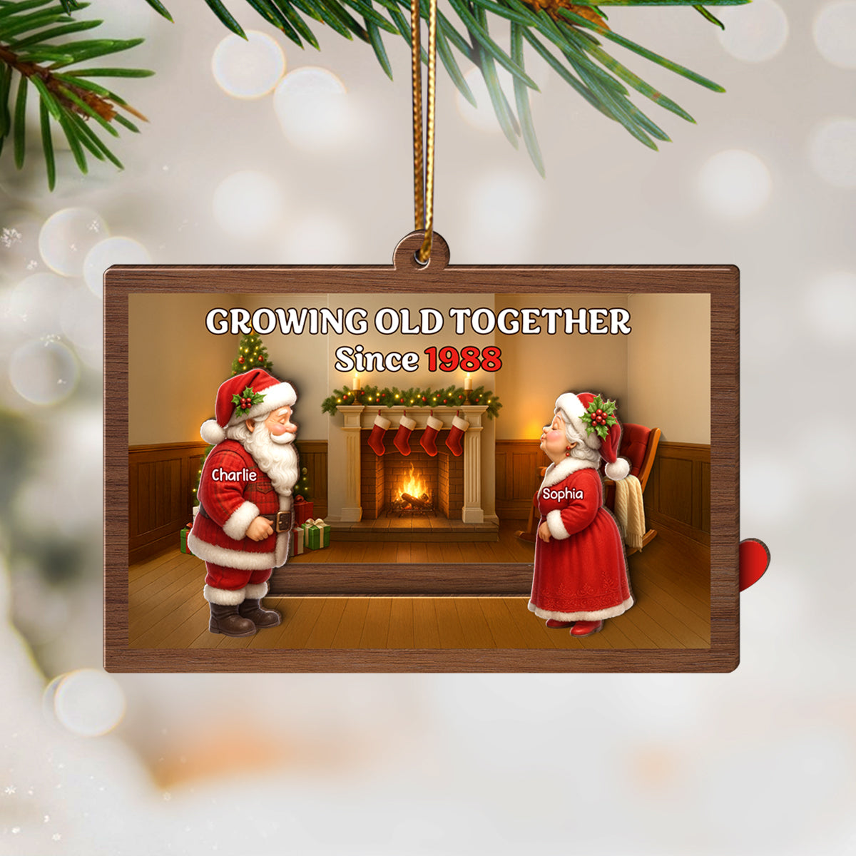 Santa Couple Growing Old Together Personalized Slide Ornament, Perfect Christmas Gift For Couples, For Her, For Him, For Wife, For Husband