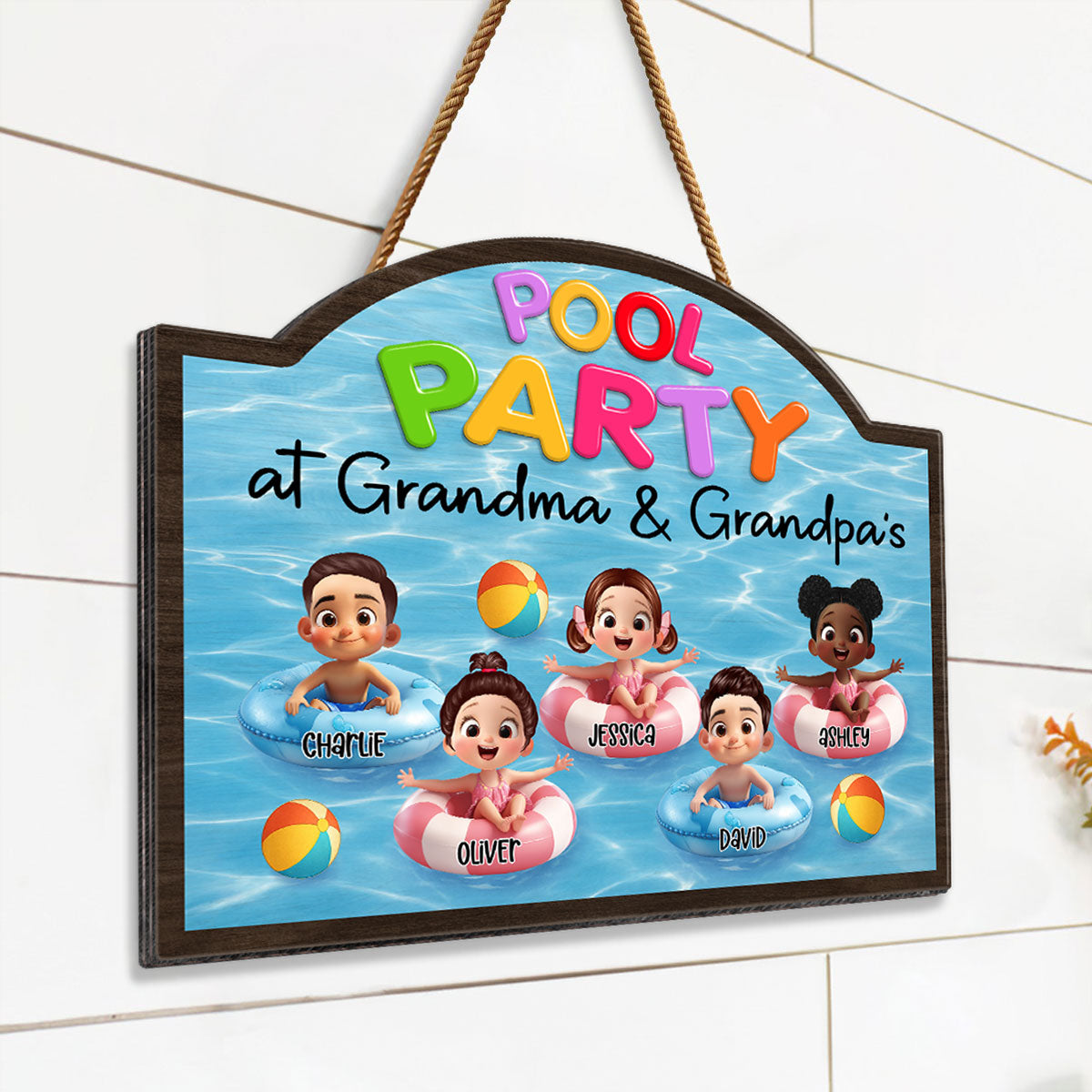 Pool Party At Grandma Grandpa Personalized Wood Sign