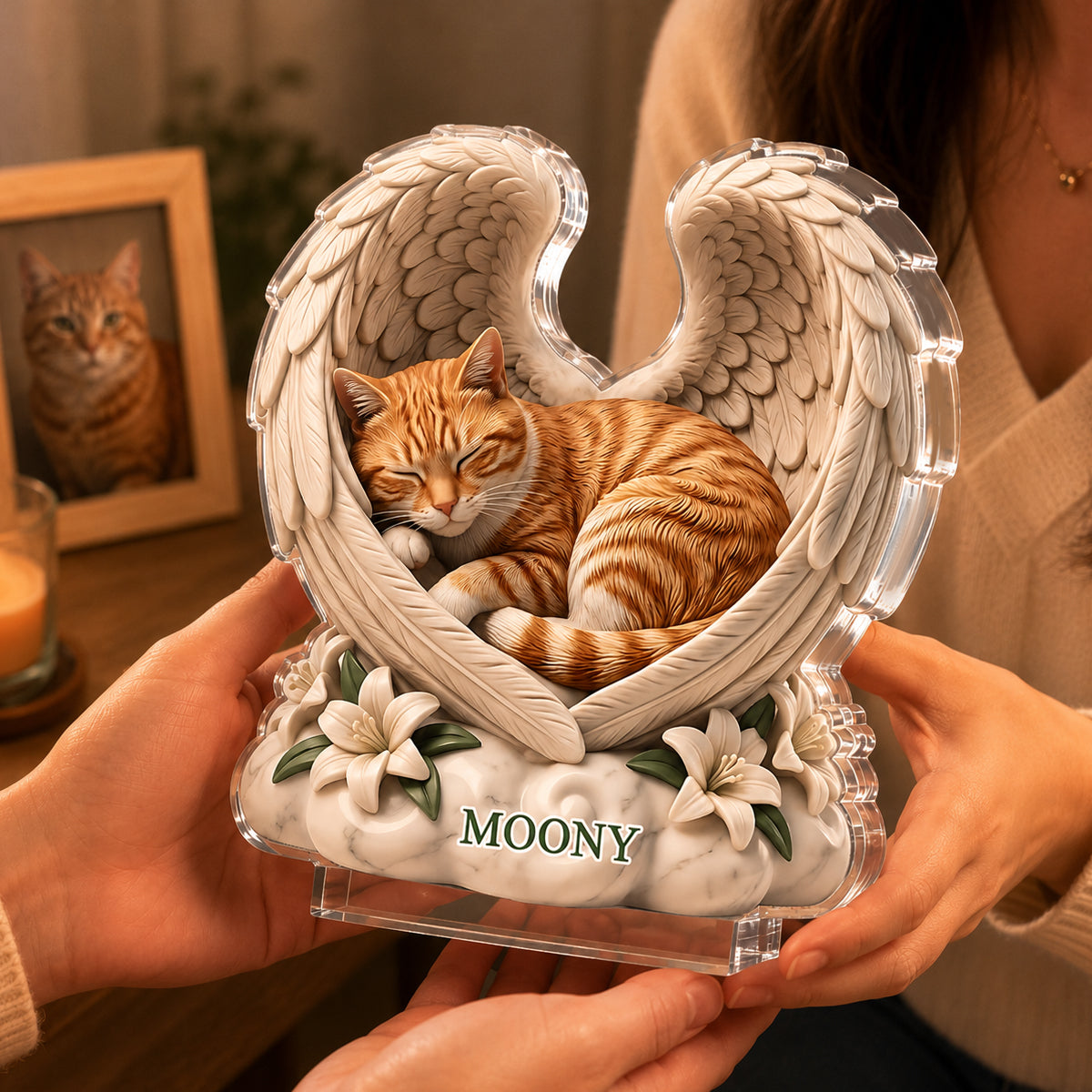 Custom Dog Angel Wings Statue - Personalized Acrylic Block Plaque - Heartfelt Pet Memorial Gift