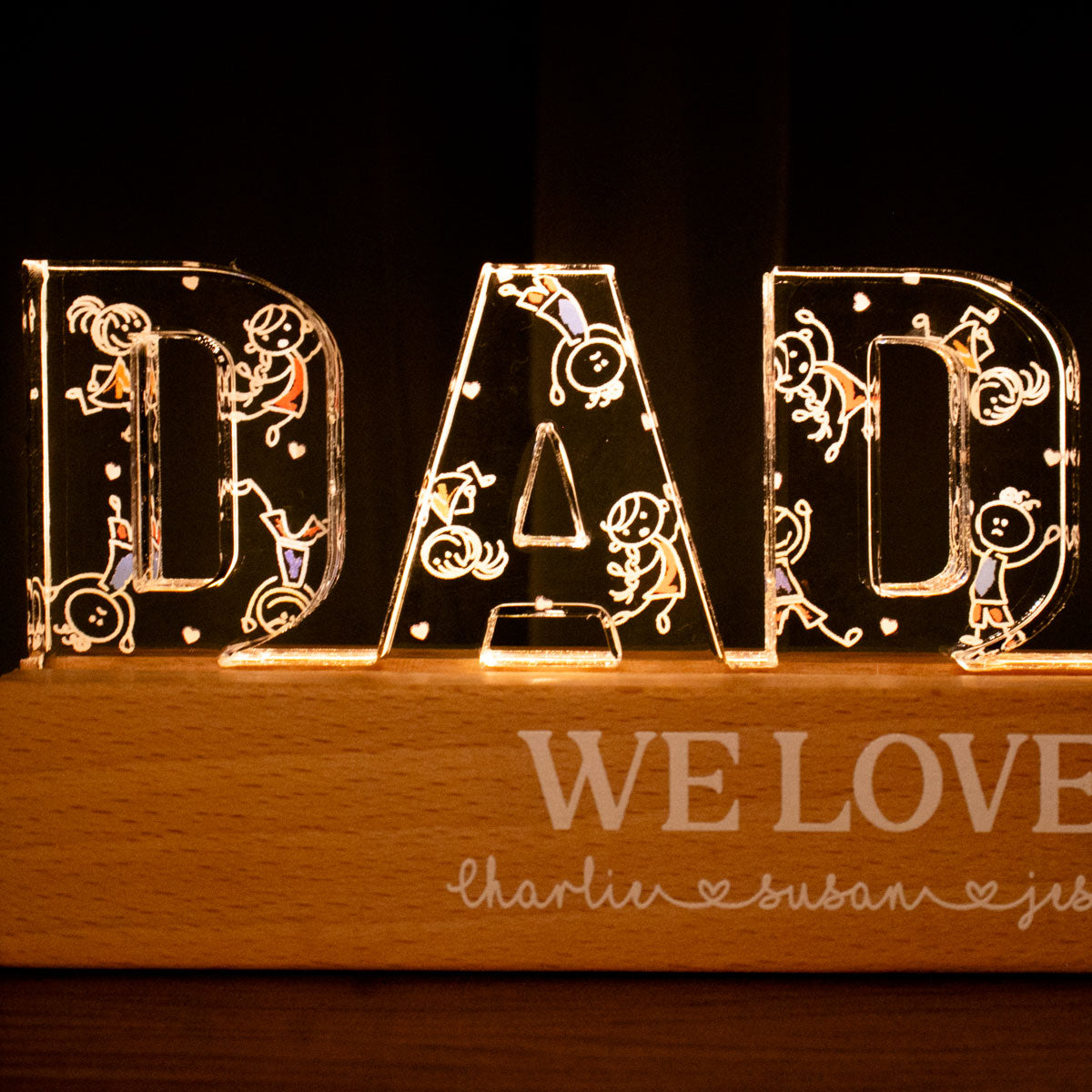 Daddy Drawing Cute Kids Personalized LED Night Light, Gift For Dad