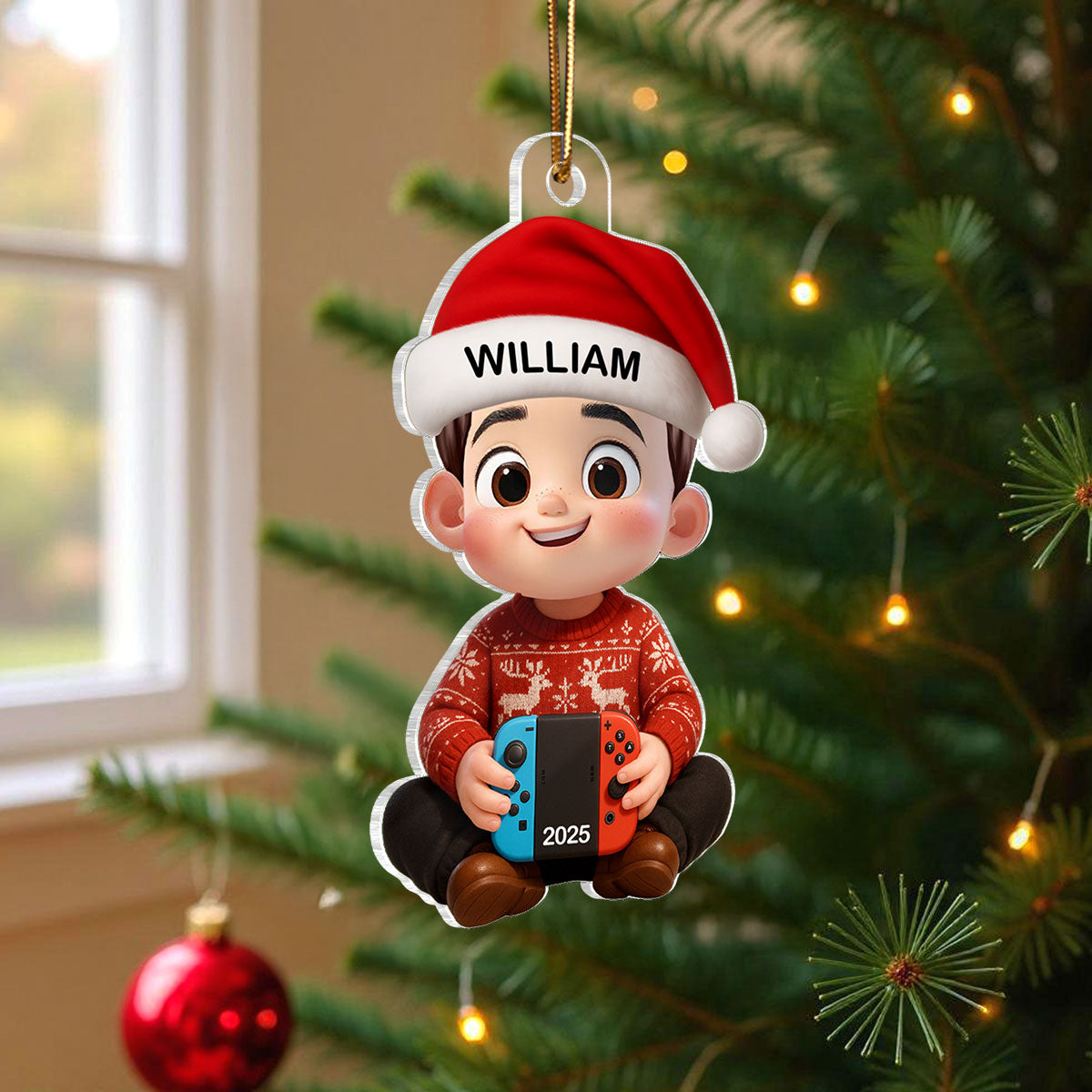 3D Effect Gaming Kid Christmas Personalized Acrylic Ornament