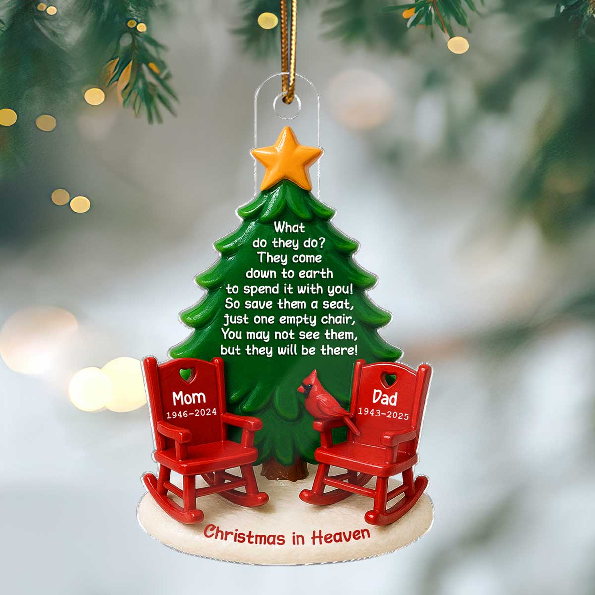 Christmas In Heaven Save A Seat 3D Effect - Personalized Acrylic Ornament - Christmas Memorial Keepsake For Family