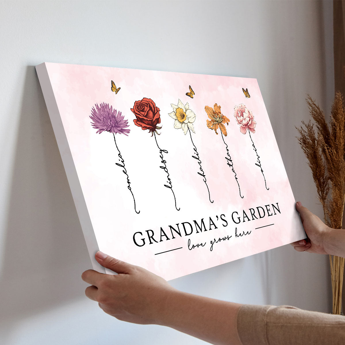 Grandma‘s Garden Love Grows Here Beautiful Birth Month Flower Gift For Grandma Mom - Personalized Canvas Prints - Gift For Grandma Mom