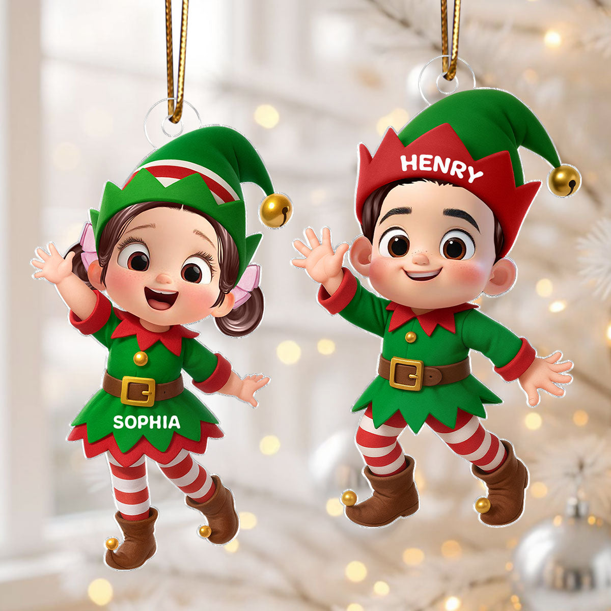 Cute Kid Christmas Elf Costume Personalized Acrylic Ornament - Adorable Christmas Gift For Kids, Grandkids