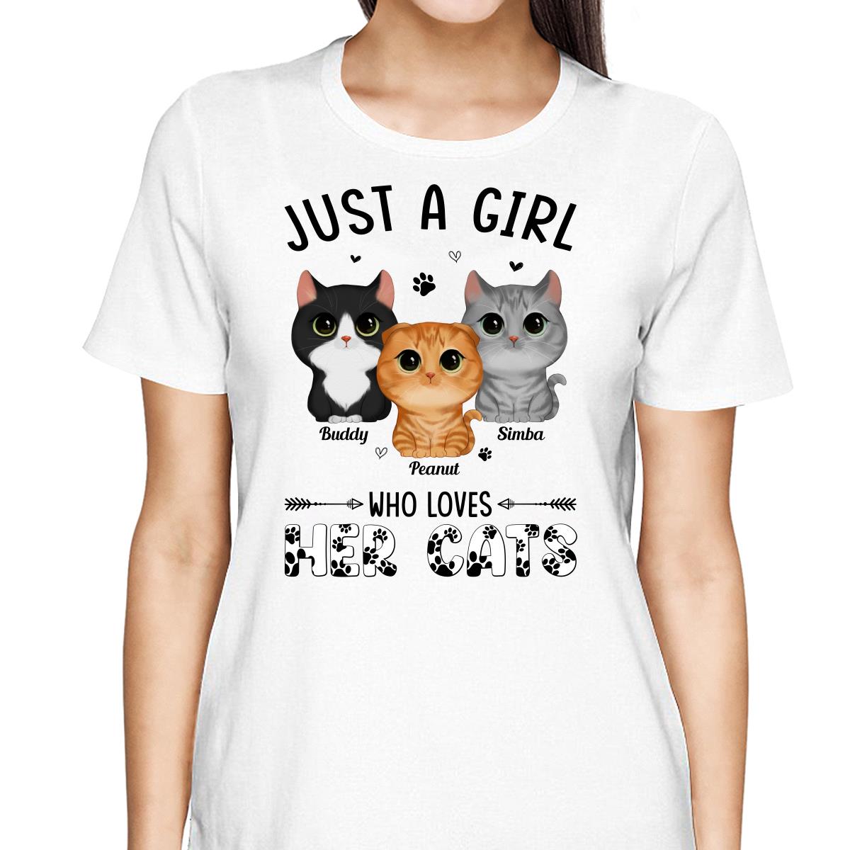 Just A Girl Who Loves Watercolor Cute Cats Paws Pattern Personalized Shirt