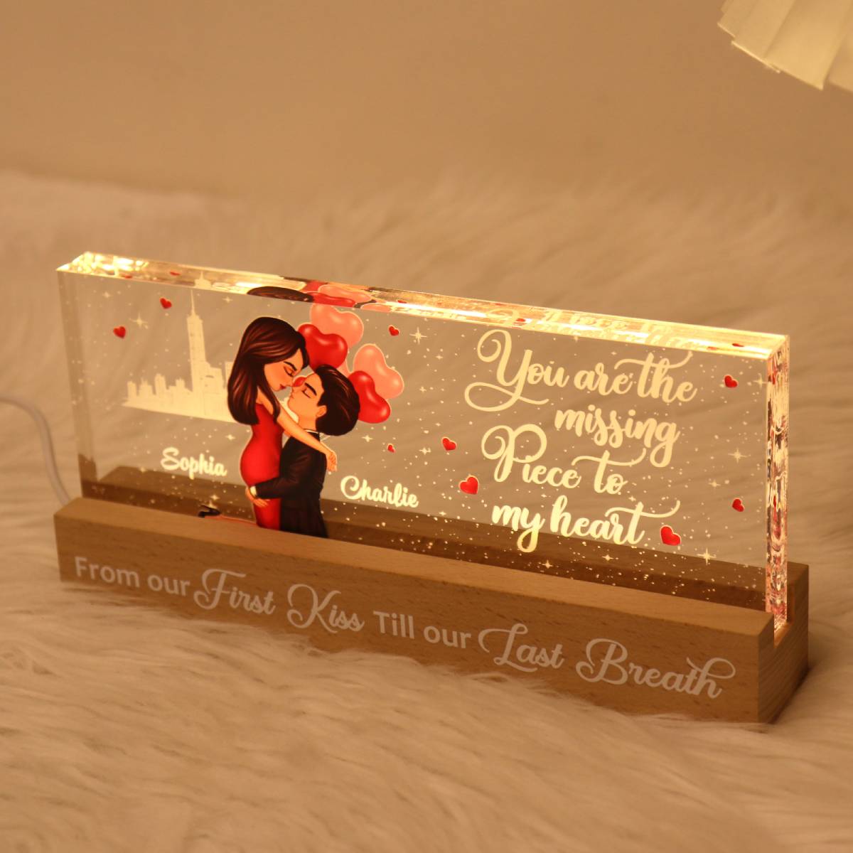 Couple Hugging Kissing You Are The Missing Piece To My Heart Personalized Acrylic Block LED Night Light