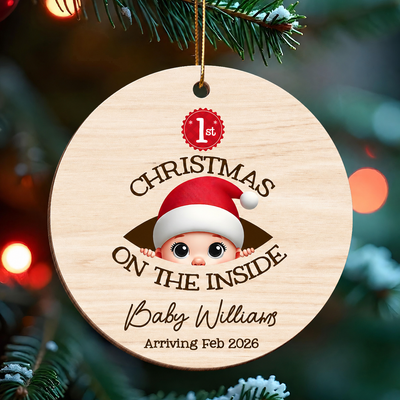 Personalized Baby's First Christmas On the Inside Wooden Ornament, Custom Pregnancy Reveal Ornament, Expecting Parents