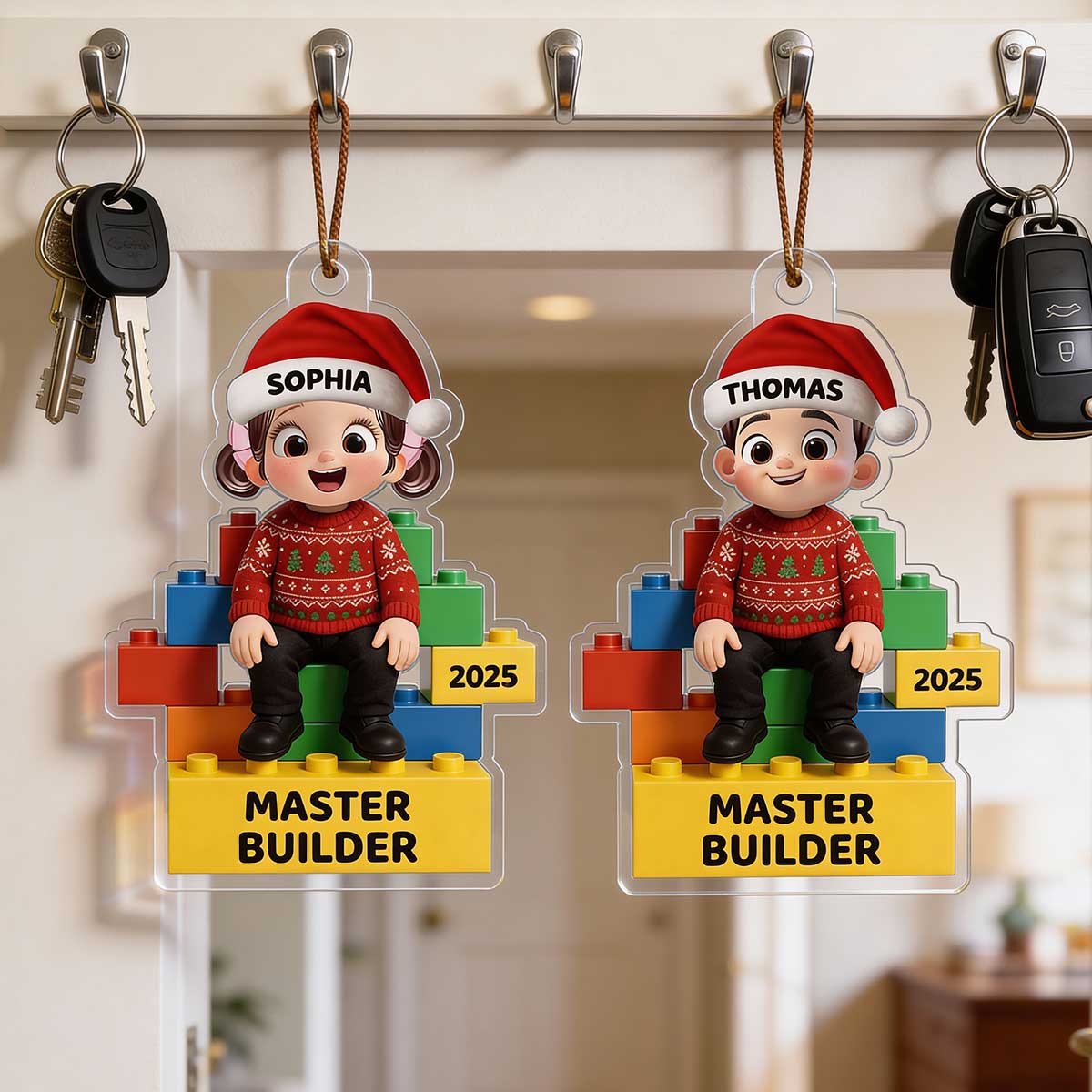3D Effect Little Kid Master Builder Personalized Acrylic Car Hanger