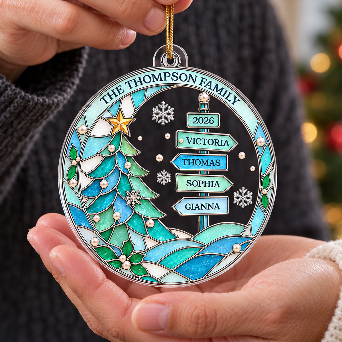 Family Name Sign Post 2D Flat Printed - Personalized Acrylic Ornament - Christmas Tree Decor For Family