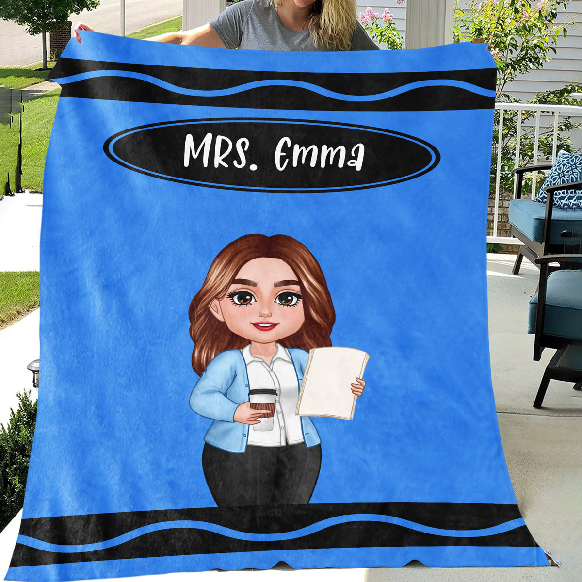 Teacher Crayon Personalized Blanket, Back To School Gift For Teacher