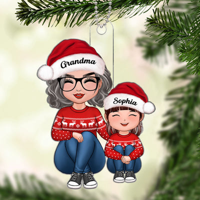 Doll Grandma & Grandkid Sitting Knees To Chest Christmas Gift For Granddaughter Grandson Personalized Acrylic Ornament